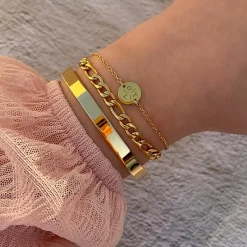Finaste Armband 3 initialen met mini muntje goud kleurig Sale
