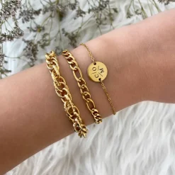 Finaste Armband 3 initialen met mini muntje goud kleurig Sale