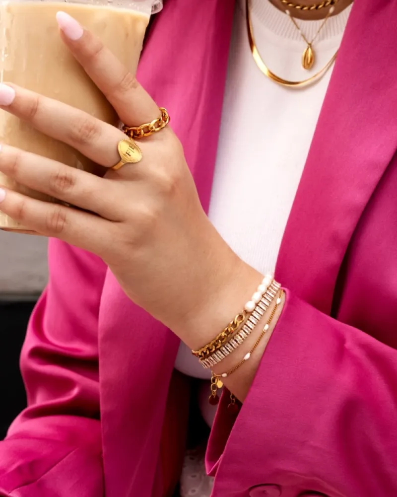 Finaste Armband Chain & Pearl goud kleurig Clearance