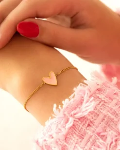 Finaste Armband love heart pink goudkleurig Best