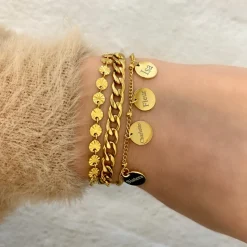 Finaste Armband met namen 4 muntjes goud kleurig Sale