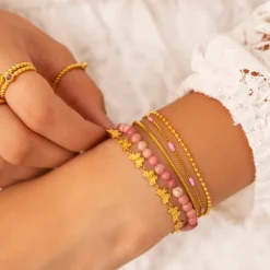 Finaste Armband Met Roze Bolletjes Goudkleurig Online