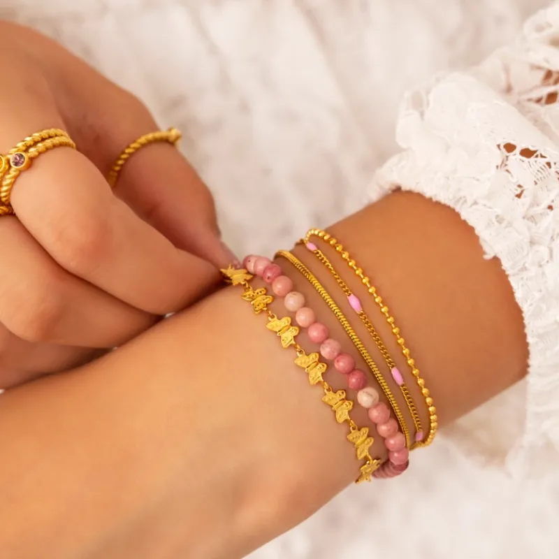 Finaste Armband Met Roze Bolletjes Goudkleurig Online