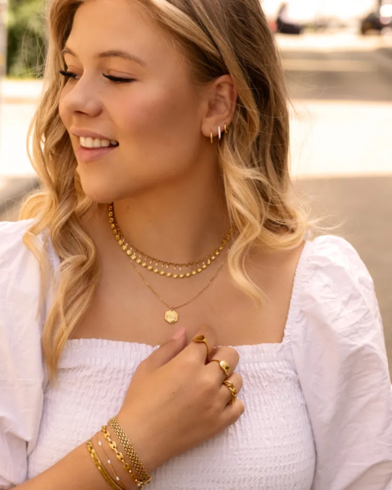 Finaste Armband Met Witte Bolletjes Goudkleurig Discount