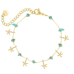 Finaste Armband met zeesterren turqouise goudkleurig Best