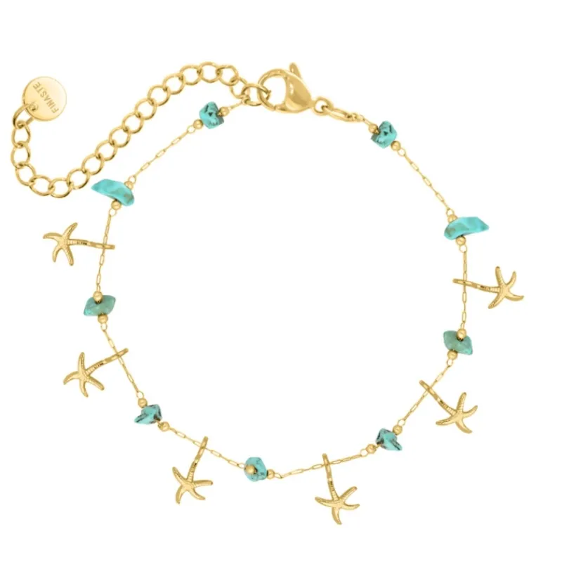 Finaste Armband met zeesterren turqouise goudkleurig Best