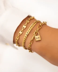 Finaste Armband platte chain goud kleurig Outlet