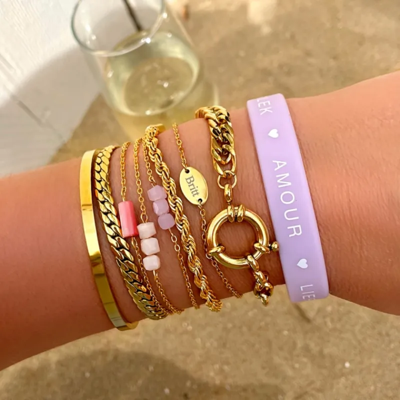 Finaste Armband platte chain goud kleurig Outlet