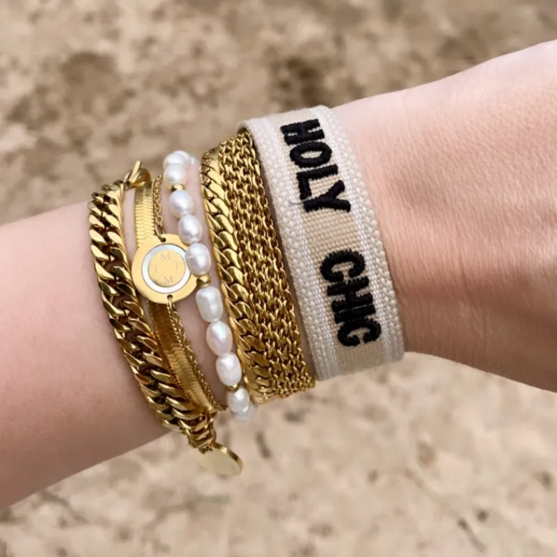 Finaste Armband platte chain goud kleurig Outlet