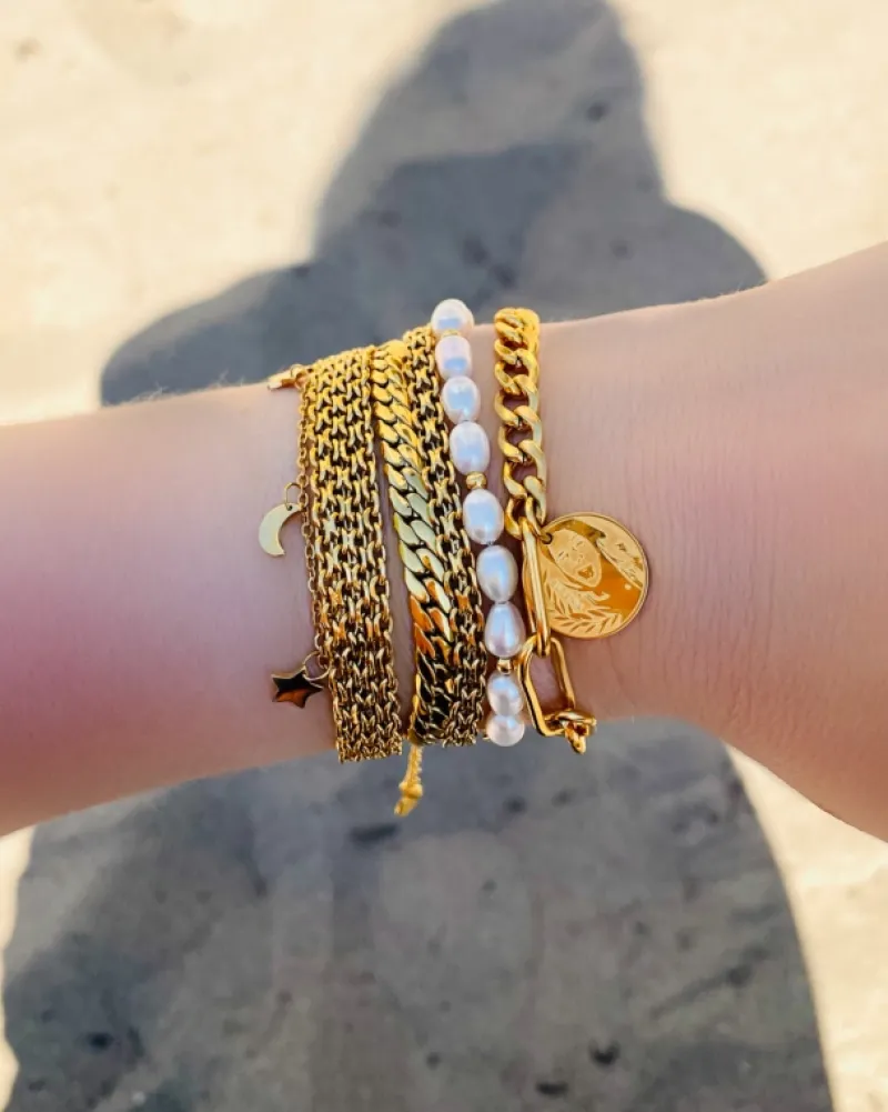 Finaste Armband platte chain goud kleurig Outlet