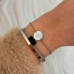 Finaste Armband zwart steentje kleur zilver Online
