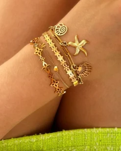 Finaste Bangle met bloemetjes goudkleurig Sale