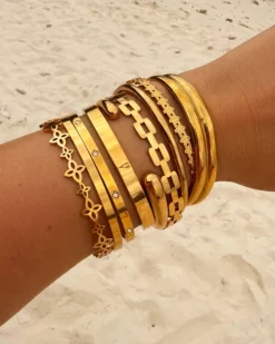 Finaste Bangle met bloemetjes goudkleurig Sale