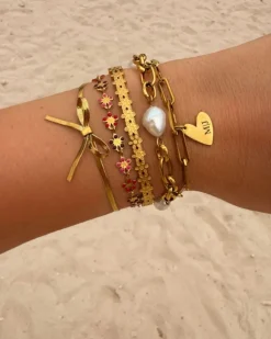 Finaste Bangle met bloemetjes goudkleurig Sale