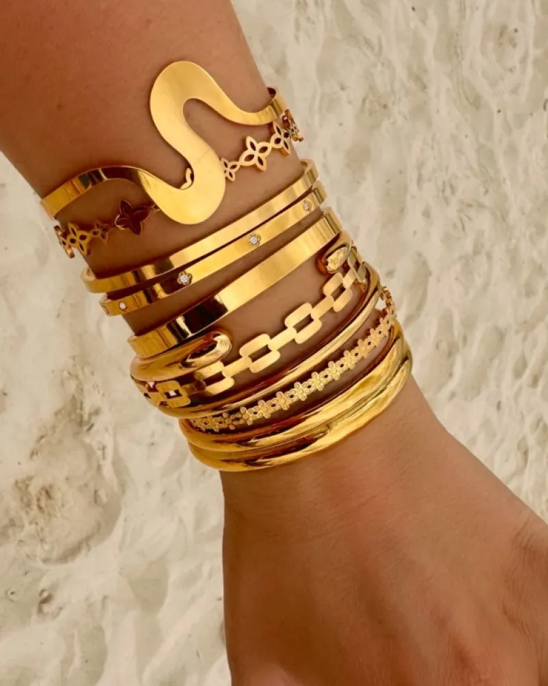 Finaste Bangle met steentjes goudkleurig Clearance