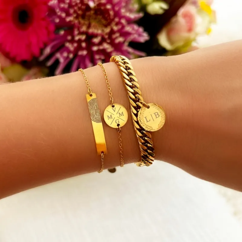 Finaste Bar armband vingerafdruk goud kleurig Fashion