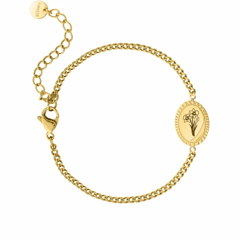Finaste Birth flower armband met jouw gravering goudkleurig Hot