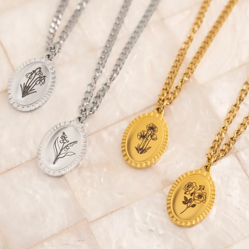Finaste Birth flower ketting met jouw gravering goudkleurig New