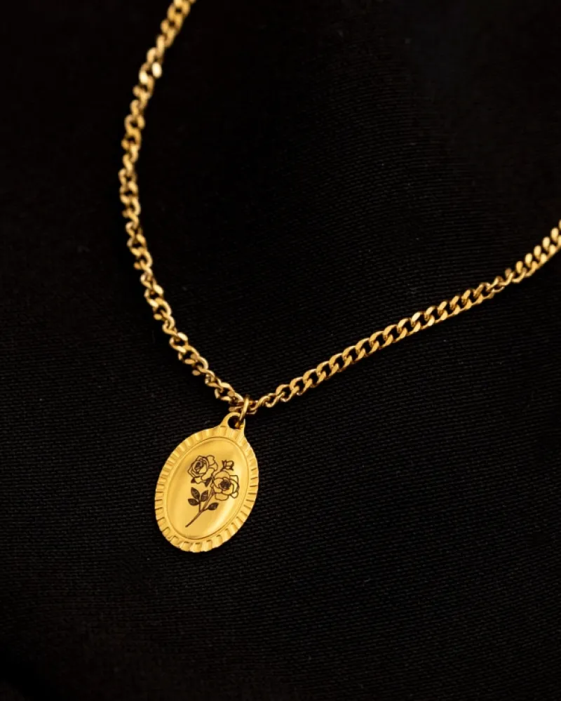 Finaste Birth flower ketting met jouw gravering goudkleurig New