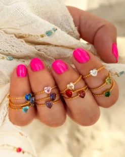 Finaste Birthstone heart ring goldplated Best