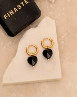 Finaste Black heart oorbellen goldplated Online
