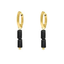 Finaste Black stone earrings goldplated Discount