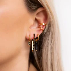 Finaste Black stone earrings goldplated Discount