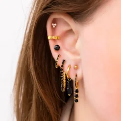 Finaste Black stone earrings goldplated Discount