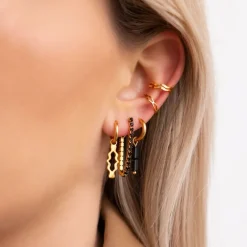 Finaste Black stone earrings goldplated Discount