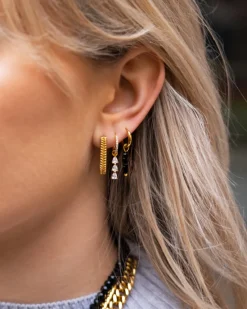 Finaste Black stone earrings goldplated Discount