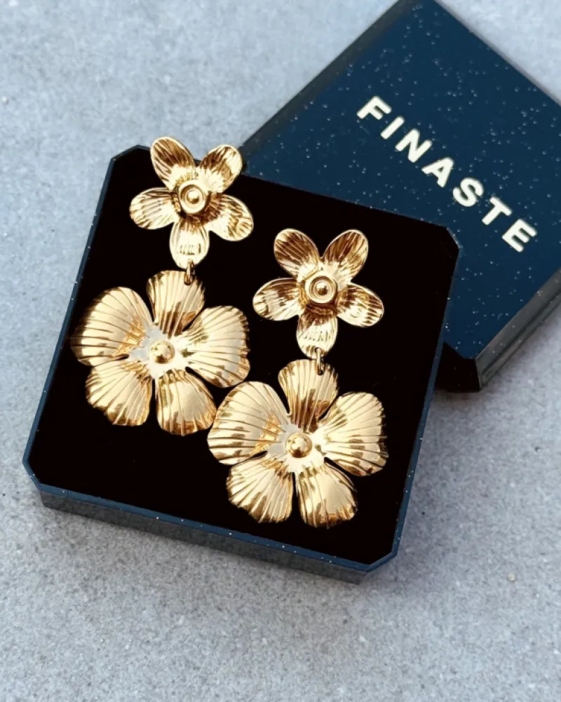 Finaste Bloem oorbellen dubbel goudkleurig Outlet