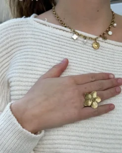 Finaste Bloem ring goudkleurig Sale