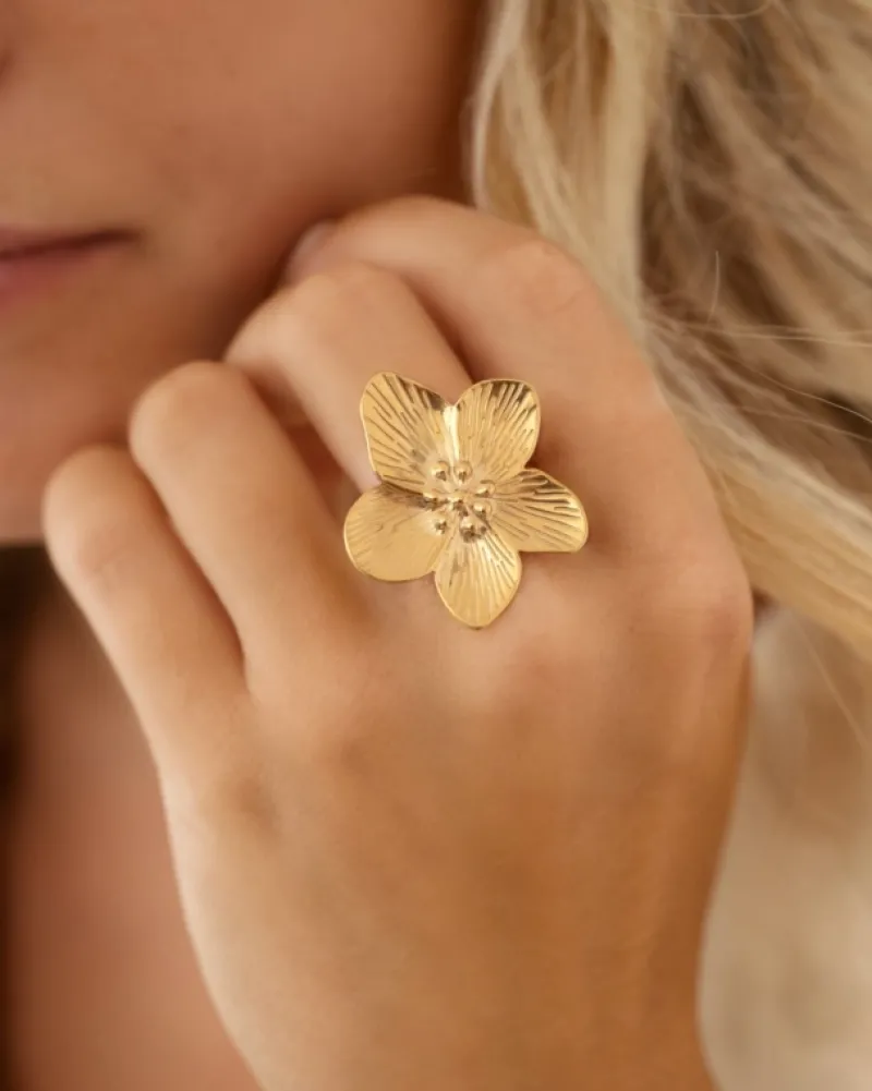 Finaste Bloem ring goudkleurig Sale
