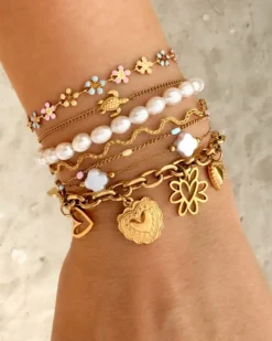 Finaste Bolletjes armband pastel goudkleurig Outlet