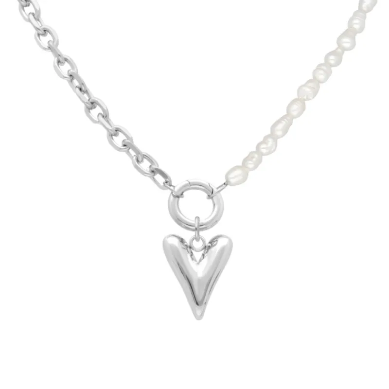 Finaste Chain & pearl ketting met hartje Sale