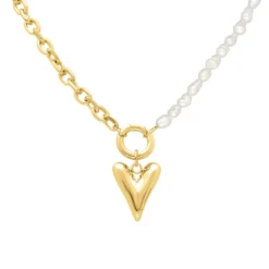 Finaste Chain & pearl ketting met hartje goudkleurig New