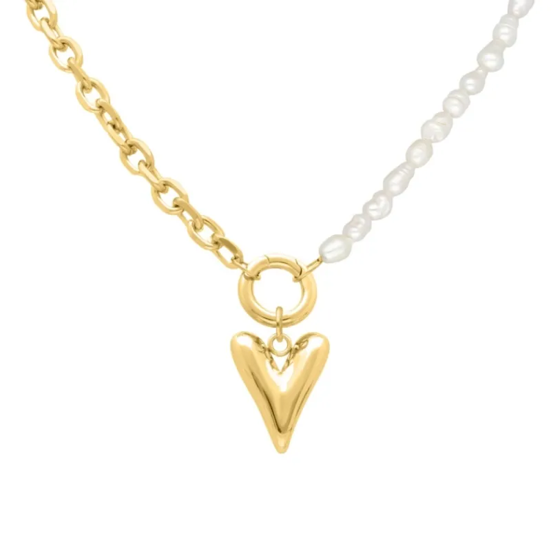 Finaste Chain & pearl ketting met hartje goudkleurig New