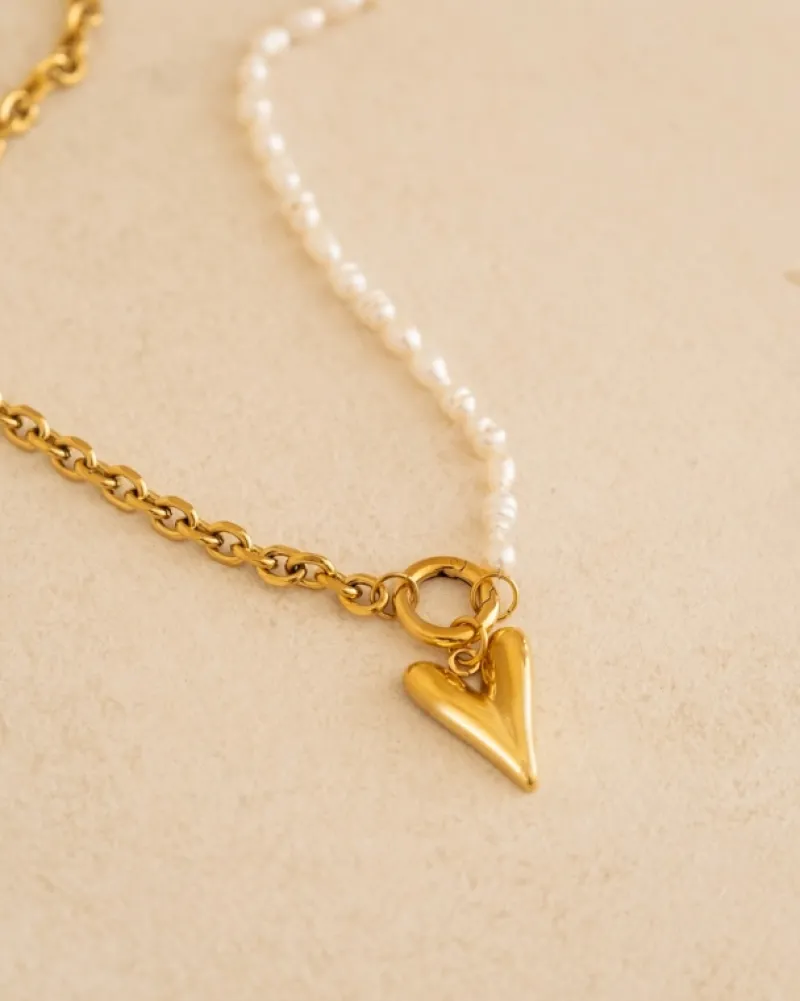 Finaste Chain & pearl ketting met hartje goudkleurig New
