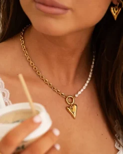 Finaste Chain & pearl ketting met hartje goudkleurig New