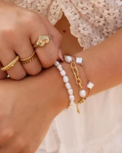 Finaste Chain and pearl bracelet goudkleurig Online