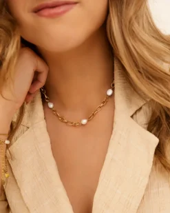 Finaste Chain and pearl necklace goudkleurig Clearance