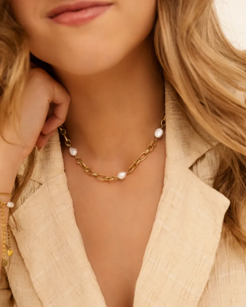 Finaste Chain and pearl necklace goudkleurig Clearance