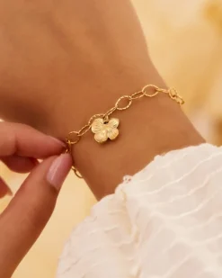 Finaste Chain armband met bloem goudkleurig Outlet