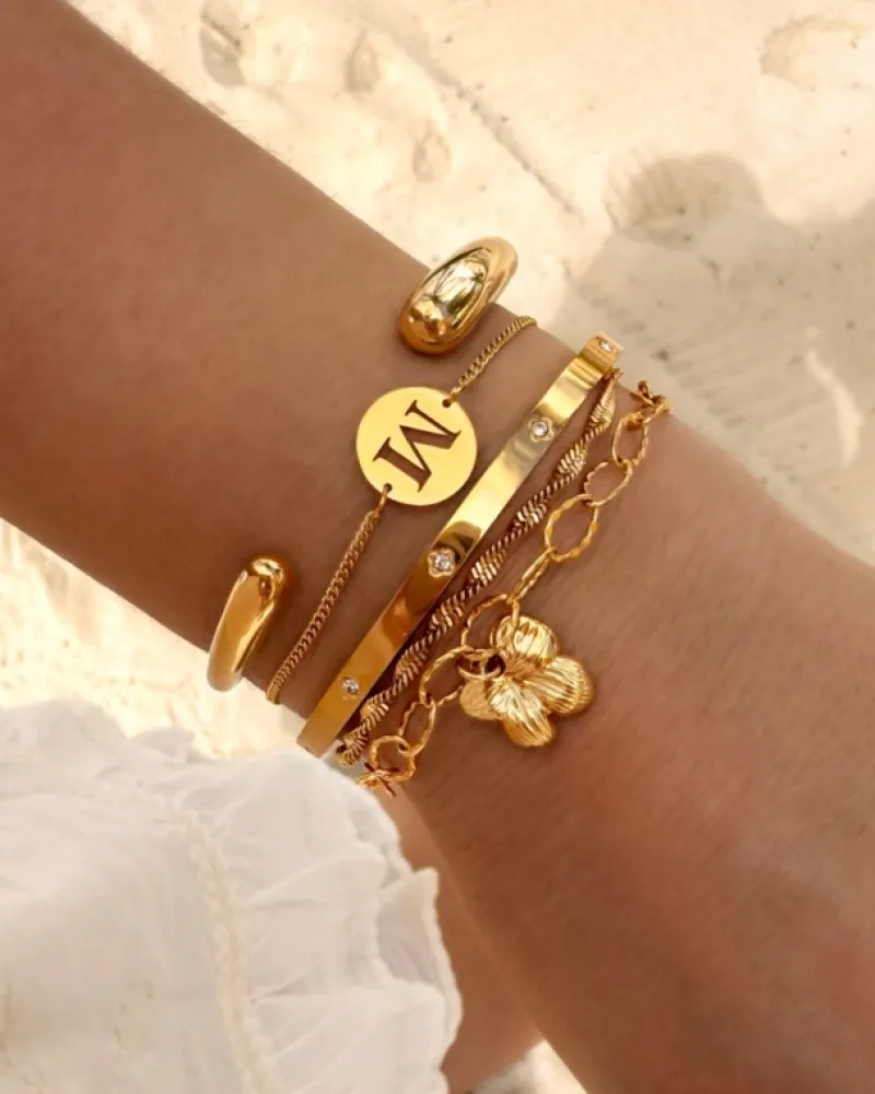 Finaste Chain armband met bloem goudkleurig Outlet