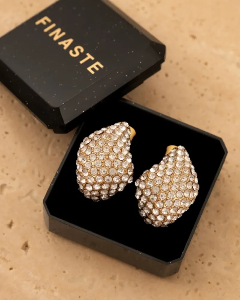 Finaste Chunky teardrop oorbellen met steentjes goudkleurig Fashion