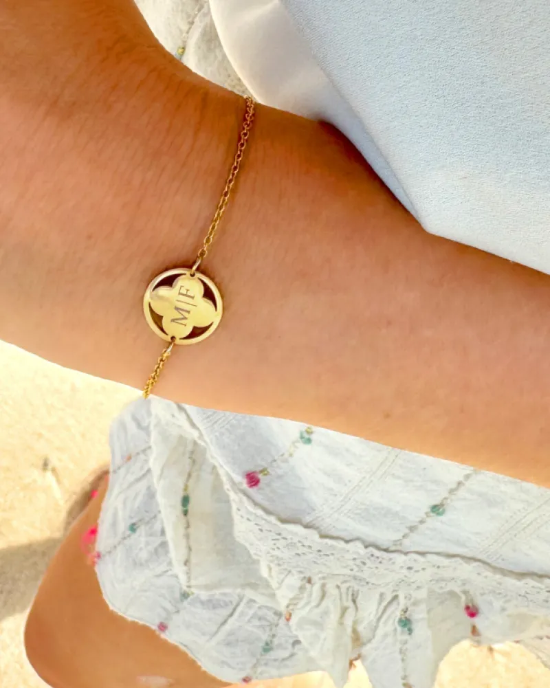 Finaste Clover armband graveren goudkleurig Online