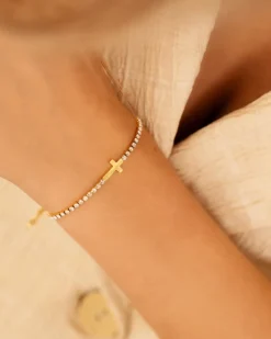Finaste Cross & Tennis bracelet goldplated Clearance