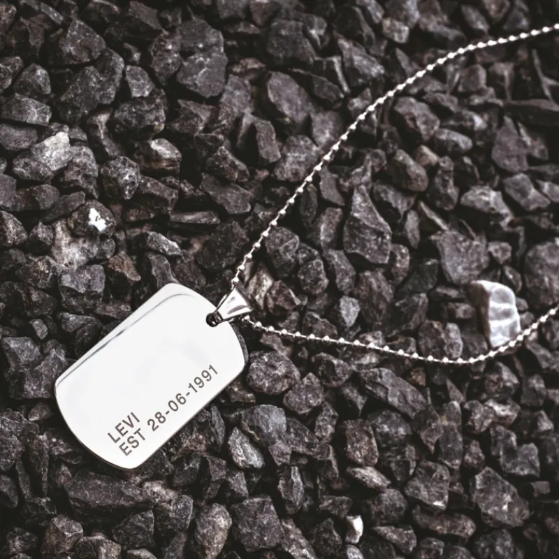Finaste Dog tag ketting met naam en datum New