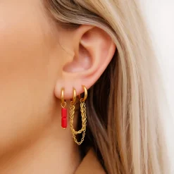 Finaste Double chain oorbel goudkleurig Online