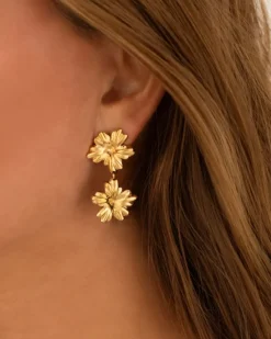 Finaste Double flower oorbellen goudkleurig Discount